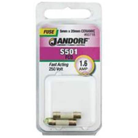 Jandorf Ceramic Fuse, S501 Series, Fast-Acting, 1.6A, 250V AC 3398930